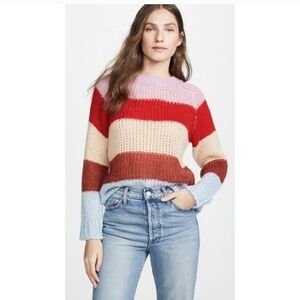 J.O.A. Womens Ribbed Trim Color Block Long Sleeve Crew Neck Sweater L